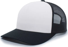 Pacific Headwear 105C 5-Panel Trucker Snapback Cap - Black White Black - Black White / 7’’ - 7 7/8’’