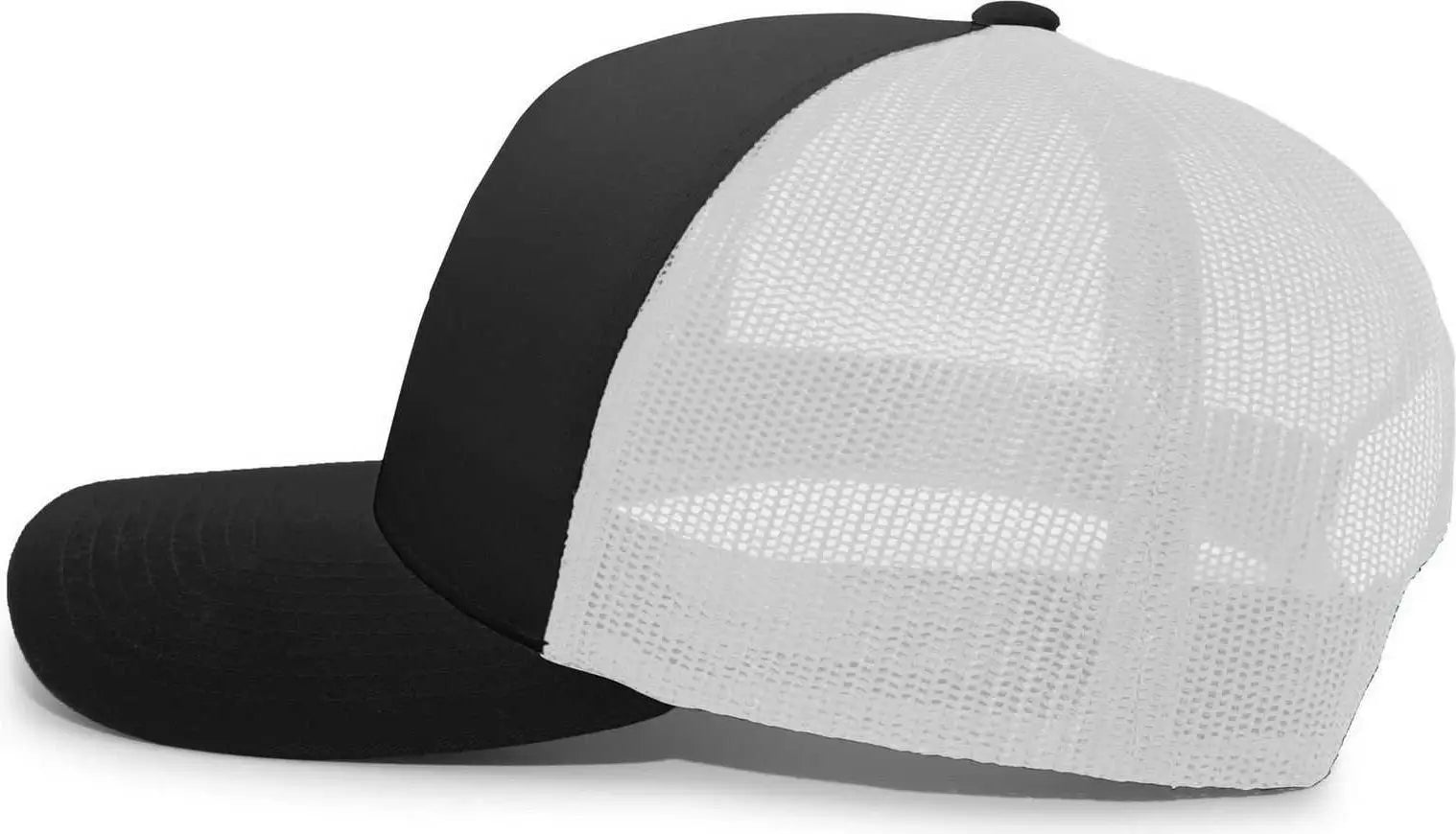 Pacific Headwear 105C 5-Panel Trucker Snapback Cap - Black White Black - Black White / 7’’ - 7 7/8’’