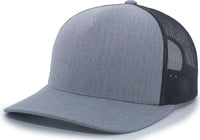 Pacific Headwear 105C 5 Panel Trucker Snapback Cap Heather Grey Lt Charcoal Gray Dark Gray / 7’’ 7 7/8’’