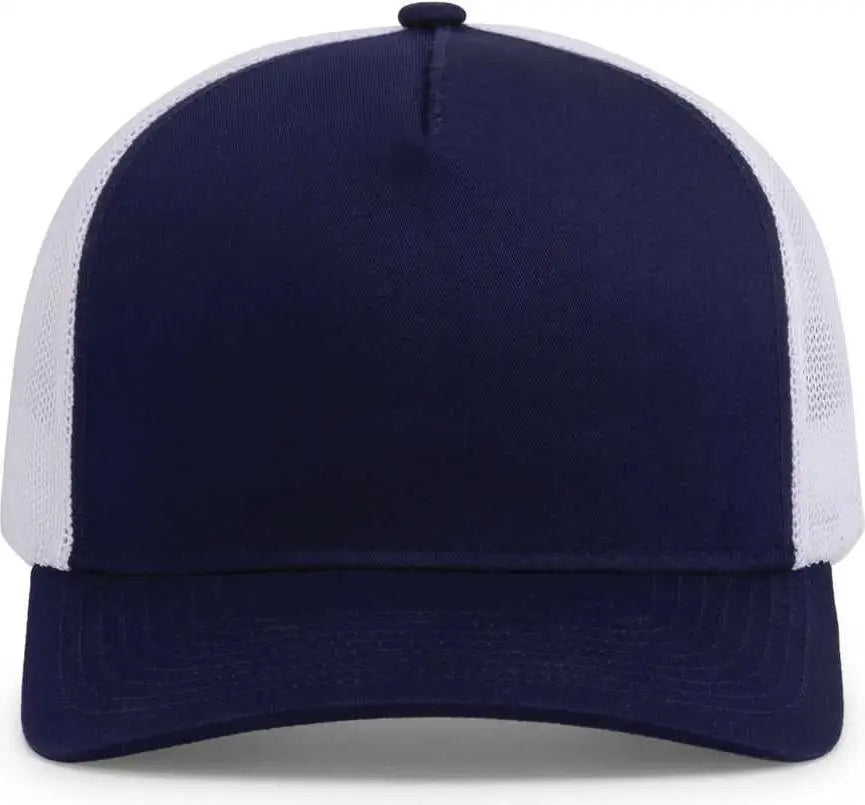 Pacific Headwear 105C 5-Panel Trucker Snapback Cap - True Navy White True Navy - True Navy White True Navy / 7’’ - 7