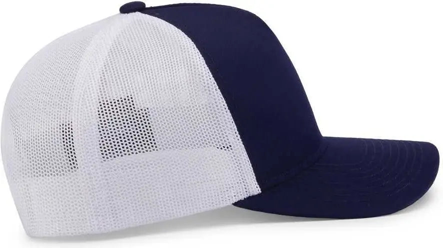 Pacific Headwear 105C 5-Panel Trucker Snapback Cap - True Navy White True Navy - True Navy White True Navy / 7’’ - 7