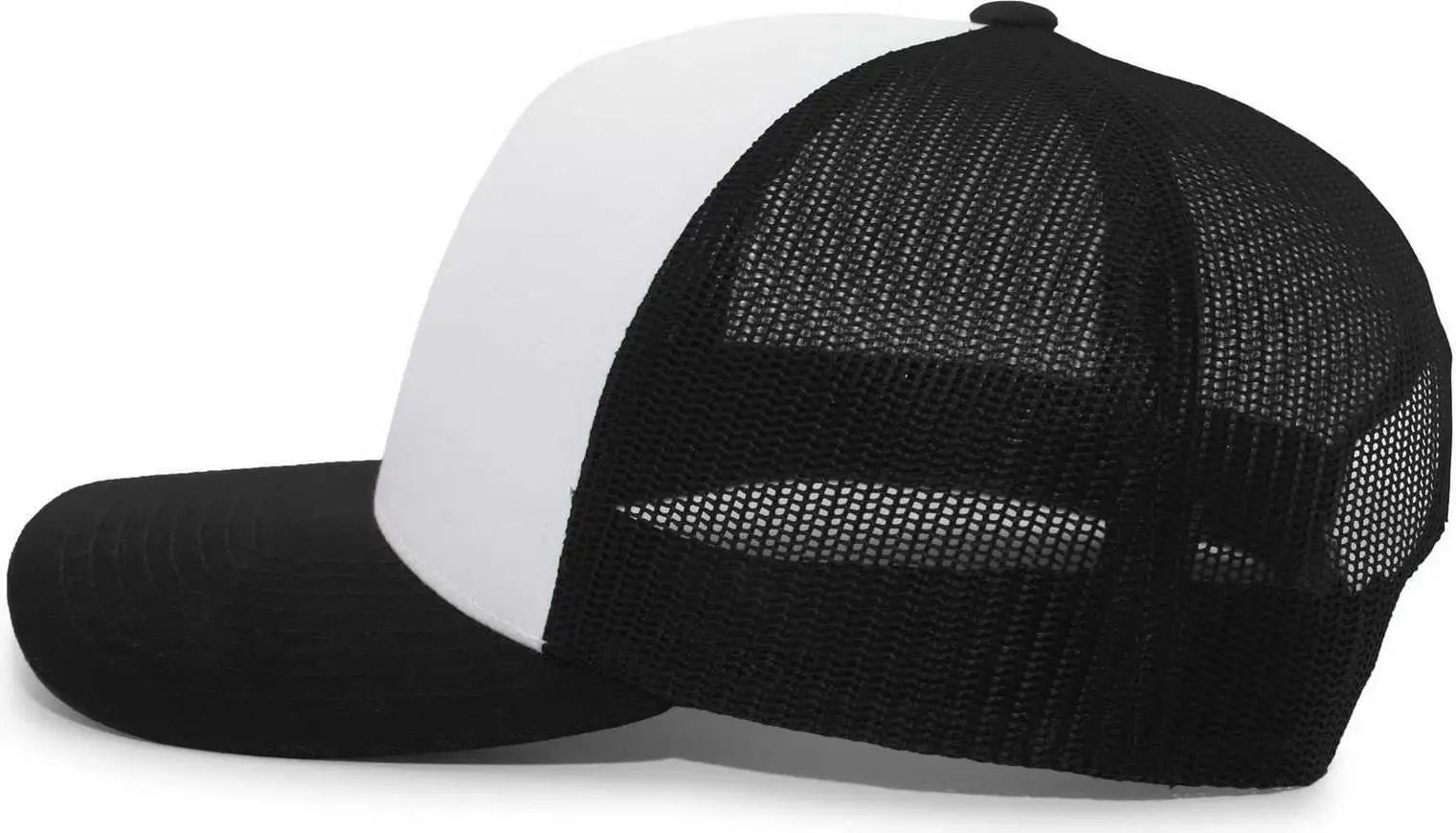 Pacific Headwear 105C 5-Panel Trucker Snapback Cap - White Black Black - White Black Black / 7’’ - 7 7/8’’
