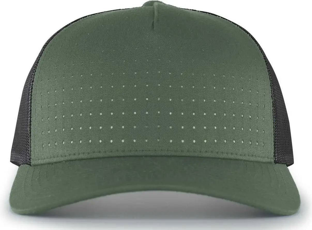 Pacific Headwear 105P Perforated 5-Panel Trucker Snapback Cap - Army Light Charcoal White - Olive Dark Gray / 7’’ - 7
