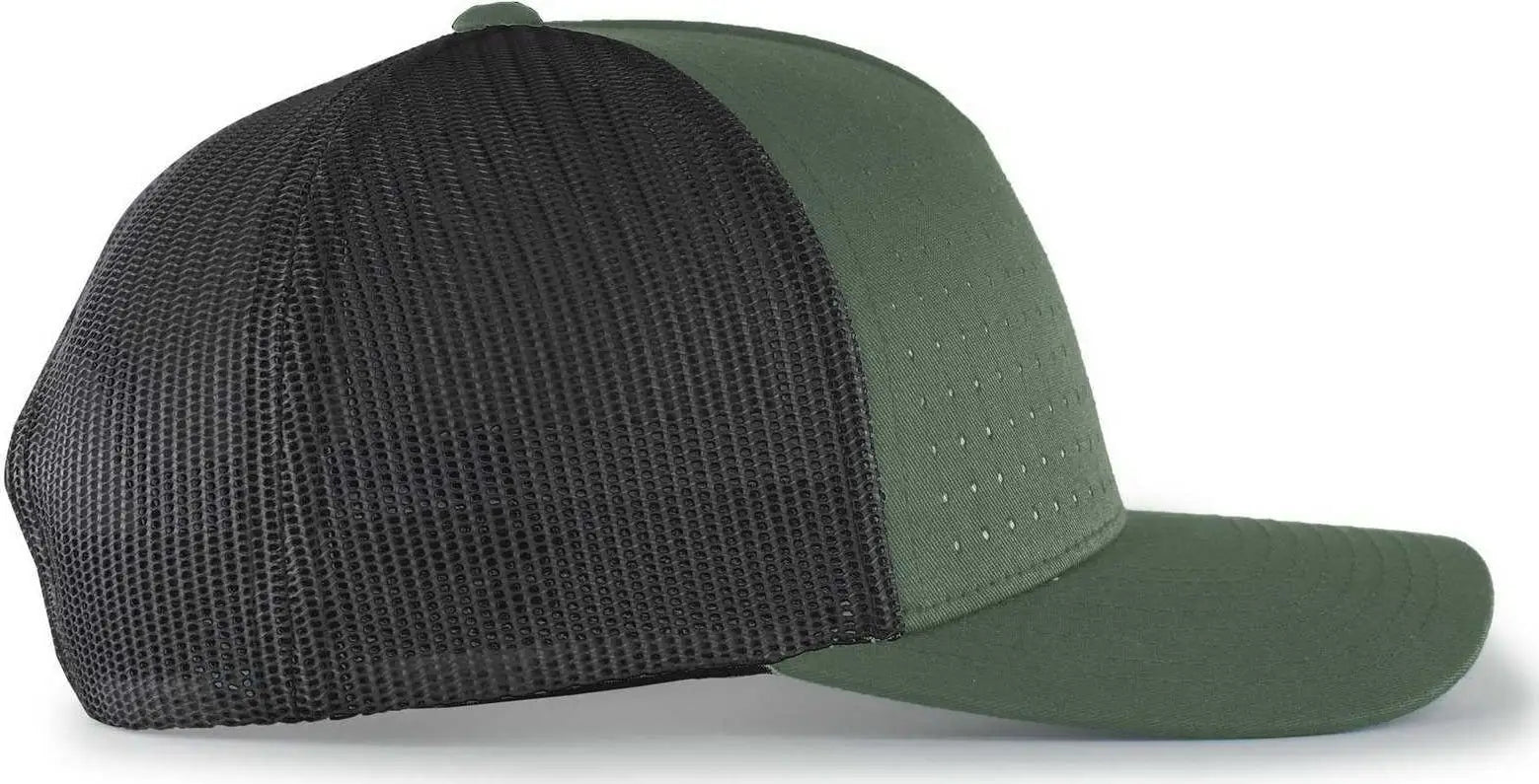 Pacific Headwear 105P Perforated 5-Panel Trucker Snapback Cap - Army Light Charcoal White - Olive Dark Gray / 7’’ - 7