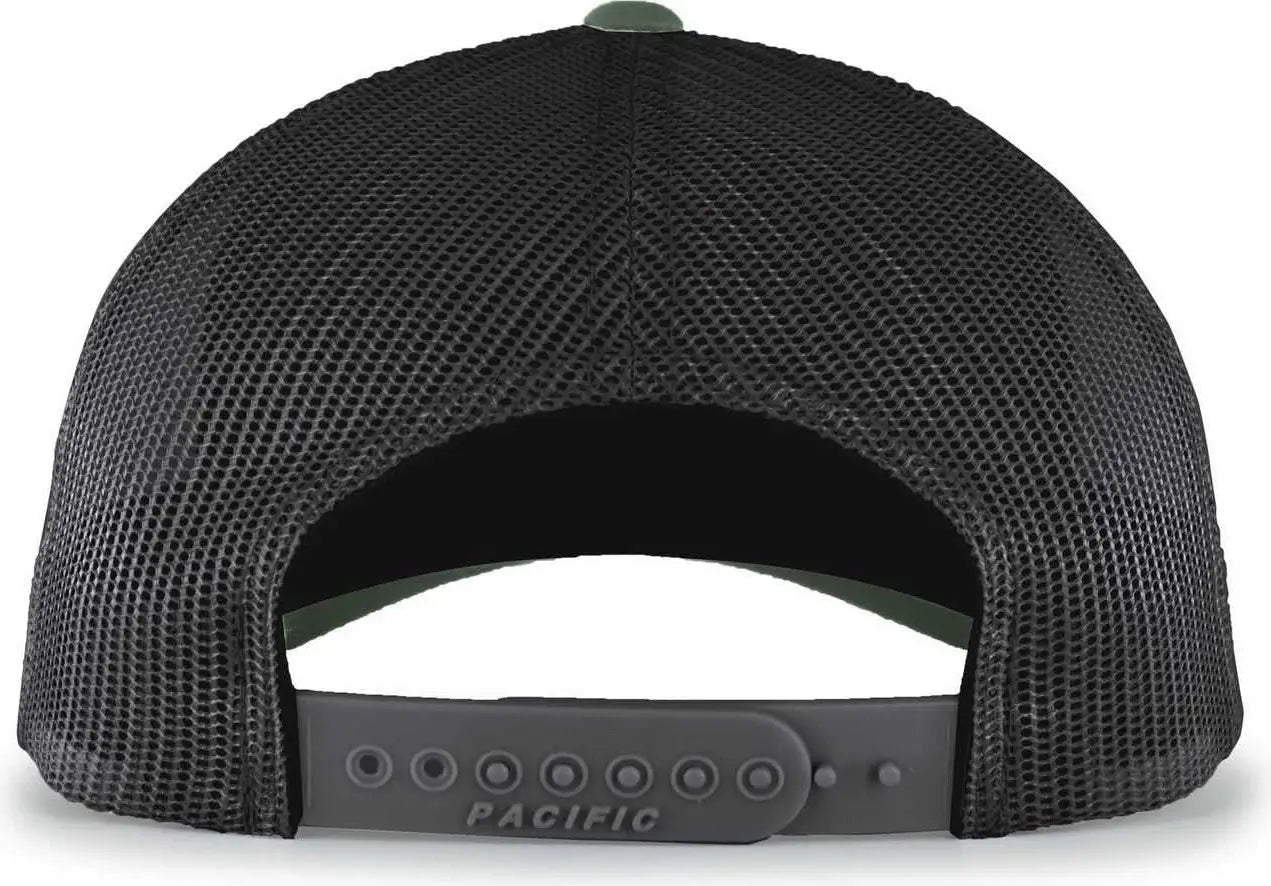 Pacific Headwear 105P Perforated 5-Panel Trucker Snapback Cap - Army Light Charcoal White - Olive Dark Gray / 7’’ - 7