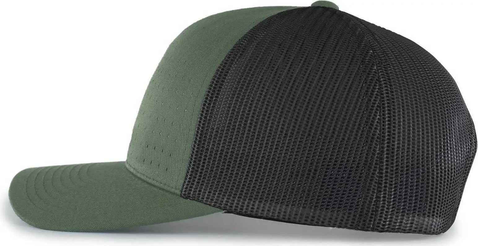 Pacific Headwear 105P Perforated 5-Panel Trucker Snapback Cap - Army Light Charcoal White - Olive Dark Gray / 7’’ - 7