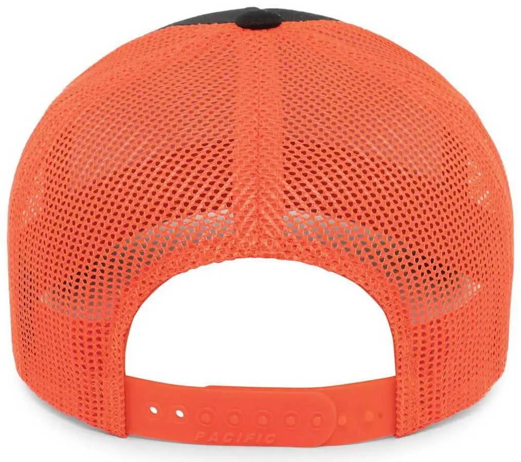 Pacific Headwear 105P Perforated 5 Panel Trucker Snapback Cap - Black Orange Black - Black Orange / 7’’ 7 7/8’’