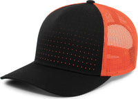Pacific Headwear 105P Perforated 5 Panel Trucker Snapback Cap Black Orange Black Black Orange / 7’’ 7 7/8’’