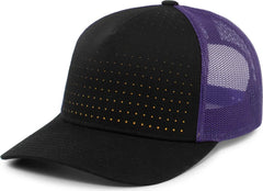 Pacific Headwear 105P Perforated 5 Panel Trucker Snapback Cap - Black Purple Gold - Black Gold / 7’’ 7 7/8’’