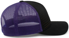 Pacific Headwear 105P Perforated 5 Panel Trucker Snapback Cap - Black Purple Gold - Black Gold / 7’’ 7 7/8’’