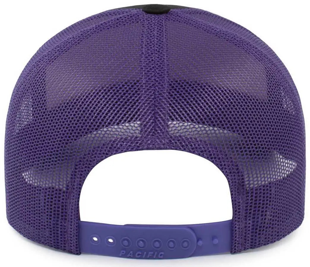Pacific Headwear 105P Perforated 5 Panel Trucker Snapback Cap - Black Purple Gold - Black Gold / 7’’ 7 7/8’’
