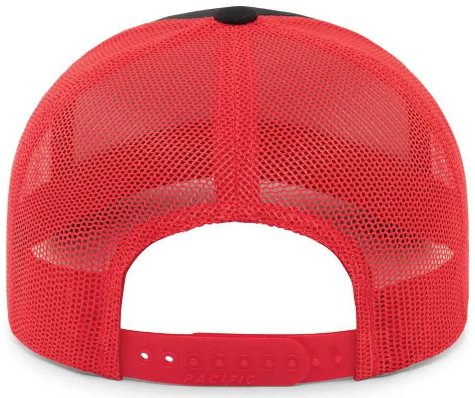 Pacific Headwear 105P Perforated 5 Panel Trucker Snapback Cap - Black Red Black - Black Red / 7’’ 7 7/8’’