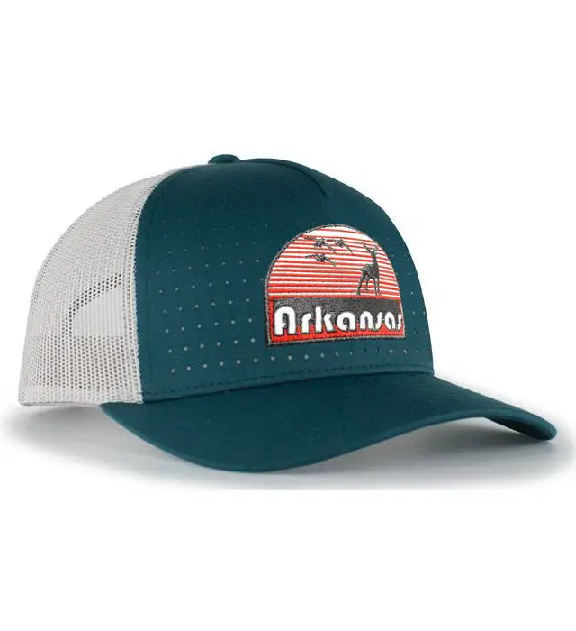 Pacific Headwear 105P Perforated 5 Panel Trucker Snapback Cap - Black Red Black - Black Red / 7’’ 7 7/8’’