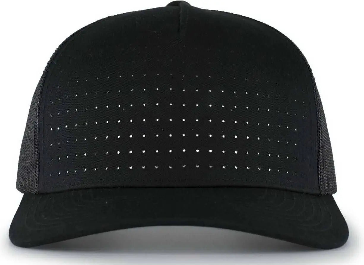 Pacific Headwear 105P Perforated 5-Panel Trucker Snapback Cap - Black Reflective - Black / 7’’ - 7 7/8’’