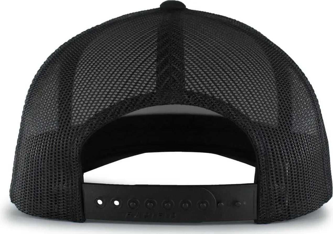 Pacific Headwear 105P Perforated 5-Panel Trucker Snapback Cap - Black Reflective - Black / 7’’ - 7 7/8’’