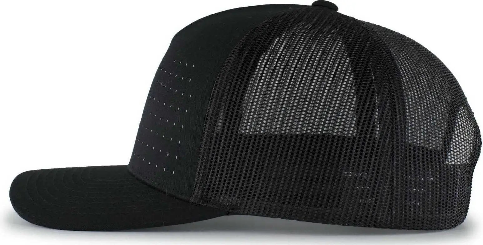 Pacific Headwear 105P Perforated 5-Panel Trucker Snapback Cap - Black Reflective - Black / 7’’ - 7 7/8’’