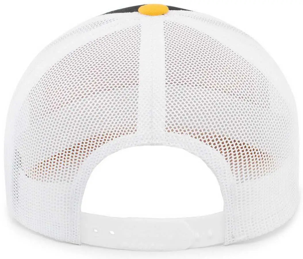 Pacific Headwear 105P Perforated 5 Panel Trucker Snapback Cap - Black White Gold - Black Gold / 7’’ 7 7/8’’