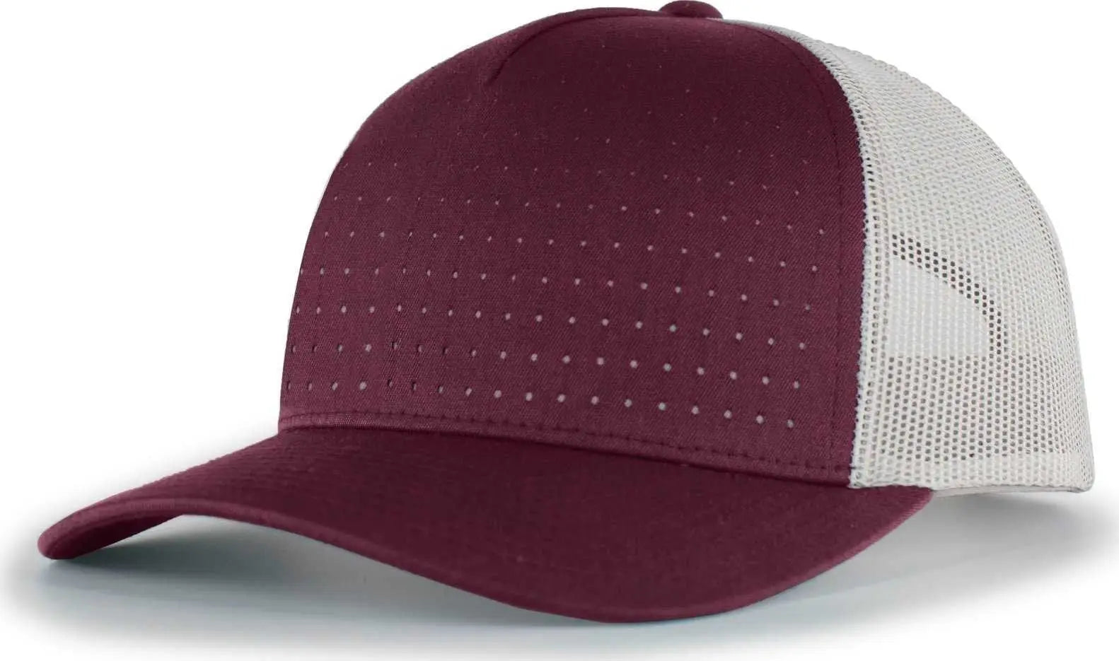Pacific Headwear 105P Perforated 5 Panel Trucker Snapback Cap Dark Maroon Silver Dark Maroon Maroon Light Gray / 7’’ 7