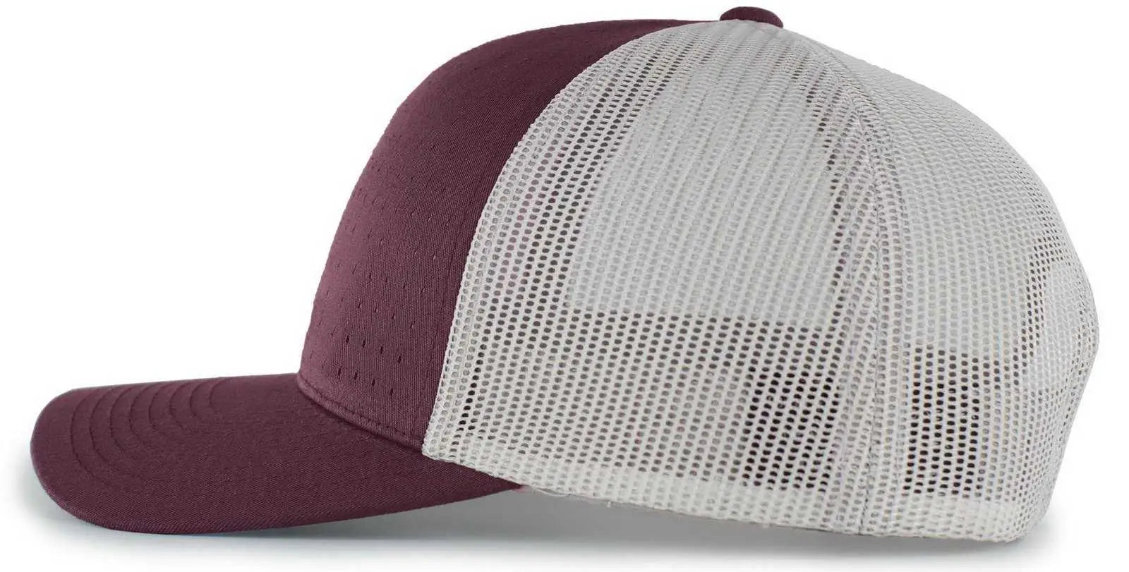 Pacific Headwear 105P Perforated 5 Panel Trucker Snapback Cap - Dark Maroon Silver Dark Maroon - Maroon Light Gray