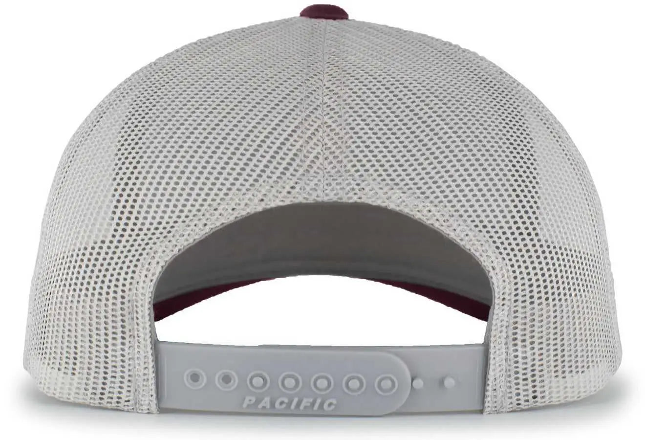 Pacific Headwear 105P Perforated 5 Panel Trucker Snapback Cap - Dark Maroon Silver Dark Maroon - Maroon Light Gray