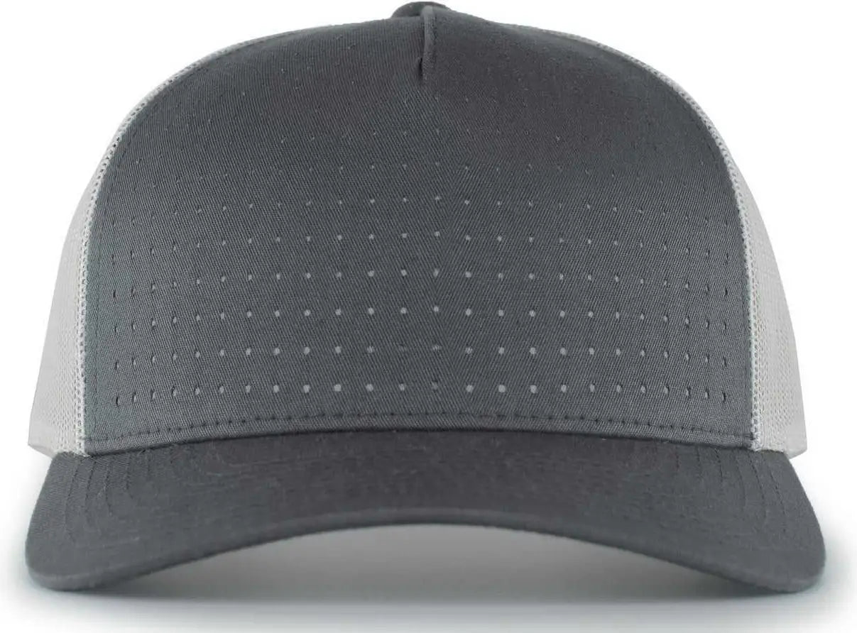 Pacific Headwear 105P Perforated 5-Panel Trucker Snapback Cap - Graphite Silver Graphite - Dark Gray Light Gray / 7’’