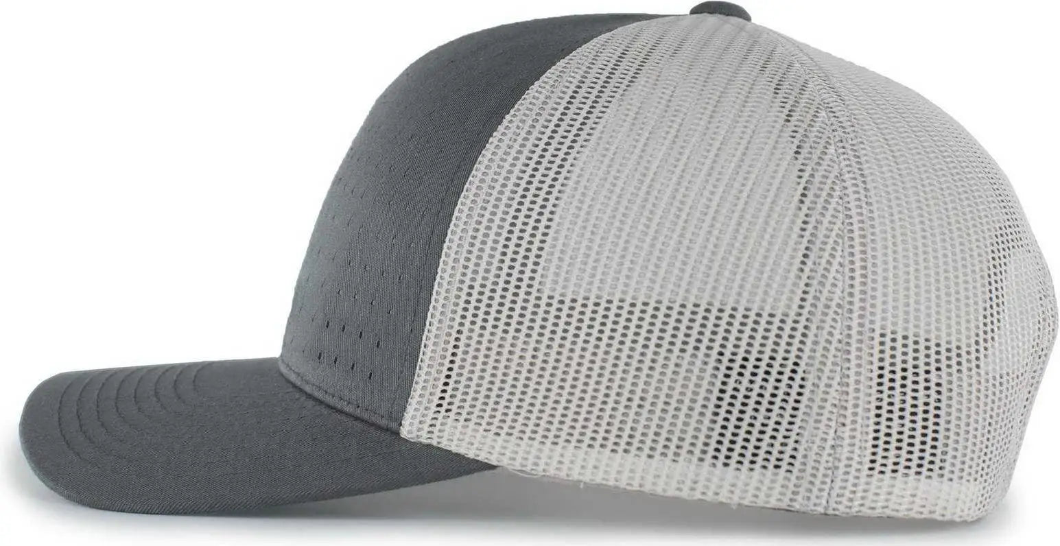 Pacific Headwear 105P Perforated 5-Panel Trucker Snapback Cap - Graphite Silver Graphite - Dark Gray Light Gray / 7’’
