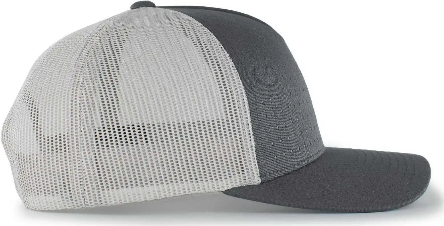 Pacific Headwear 105P Perforated 5-Panel Trucker Snapback Cap - Graphite Silver Graphite - Dark Gray Light Gray / 7’’