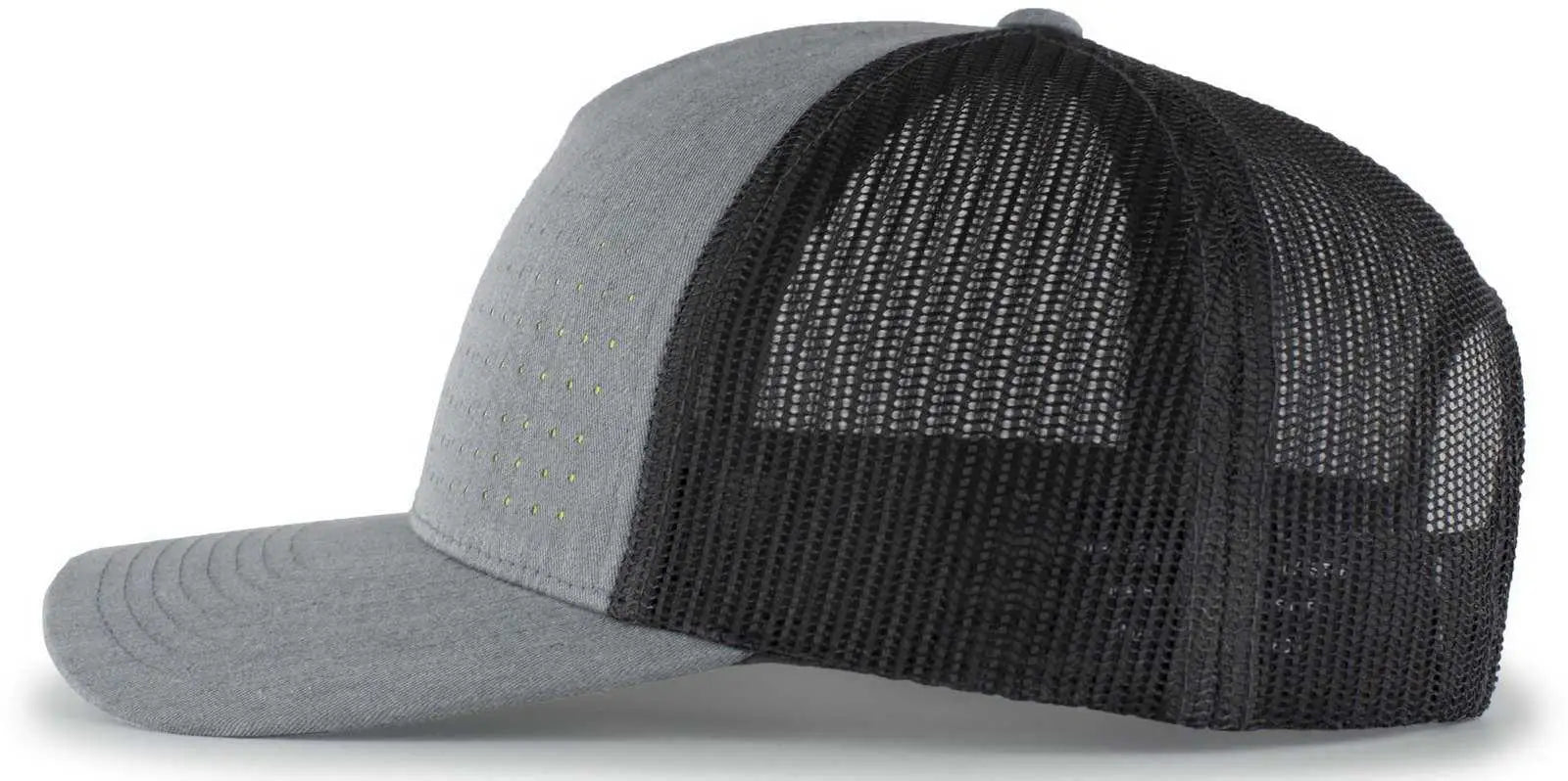 Pacific Headwear 105P Perforated 5-Panel Trucker Snapback Cap - Heather Gray Light Charcoal Acid Green - Gray Light