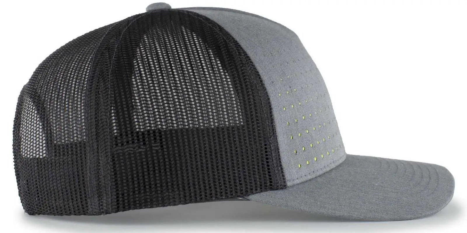 Pacific Headwear 105P Perforated 5-Panel Trucker Snapback Cap - Heather Gray Light Charcoal Acid Green - Gray Light