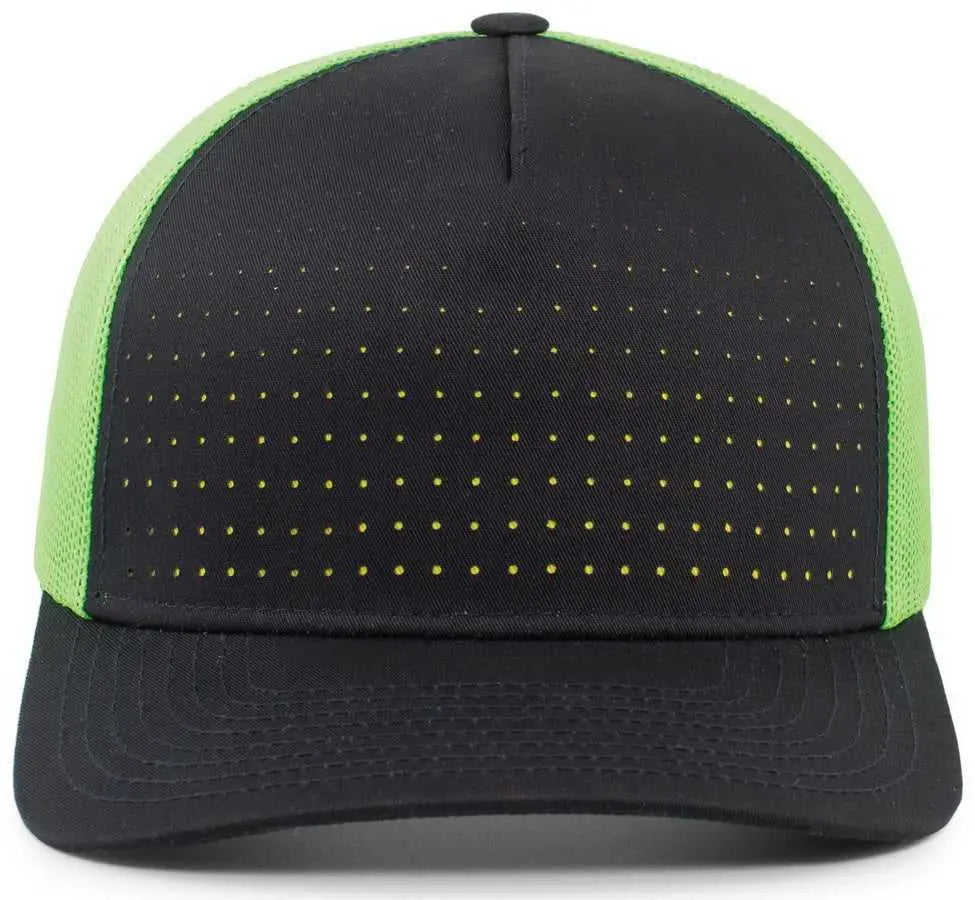 Pacific Headwear 105P Perforated 5 Panel Trucker Snapback Cap - Navy Neon Green Navy - Navy Green / 7’’ 7 7/8’’