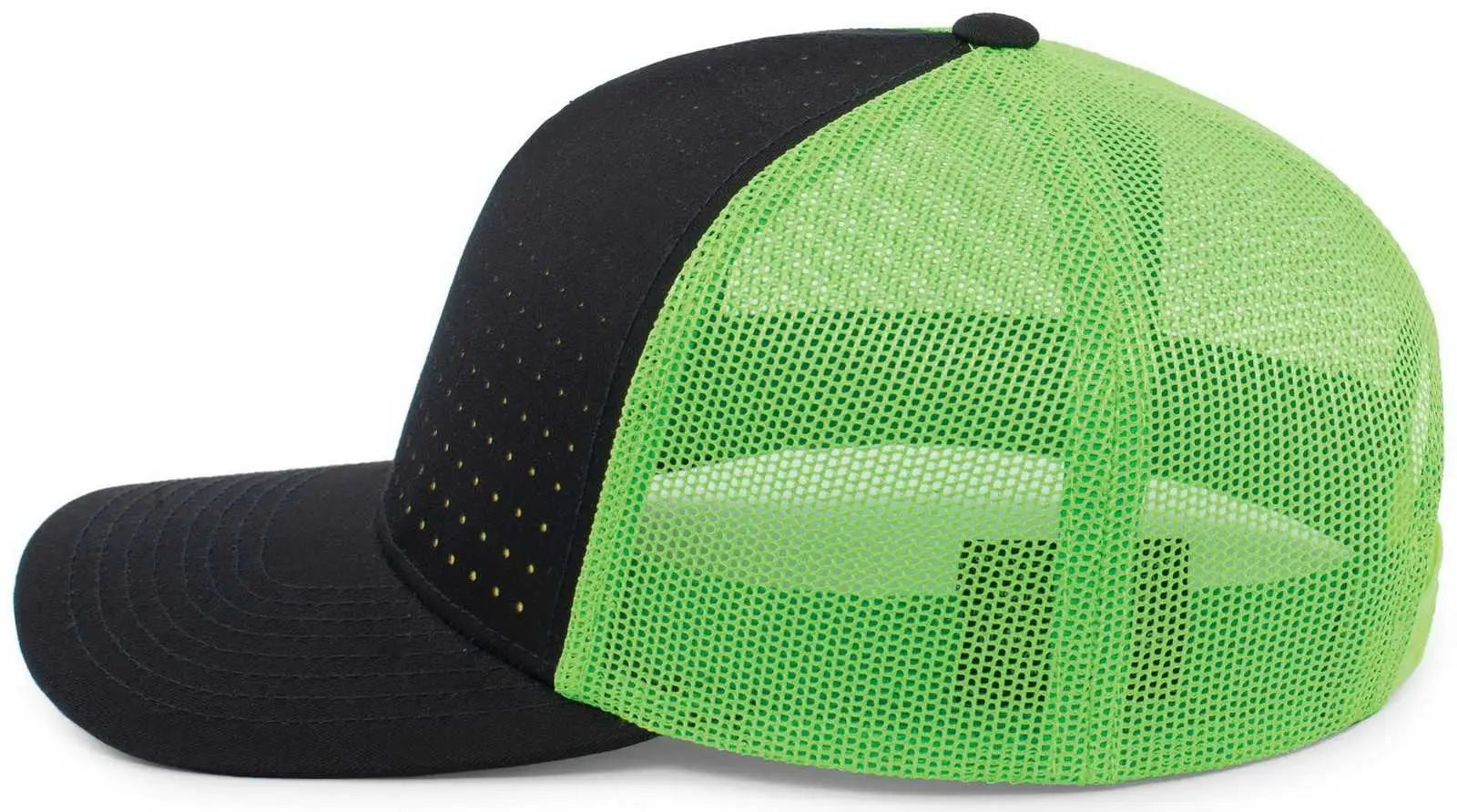 Pacific Headwear 105P Perforated 5 Panel Trucker Snapback Cap - Navy Neon Green Navy - Navy Green / 7’’ 7 7/8’’