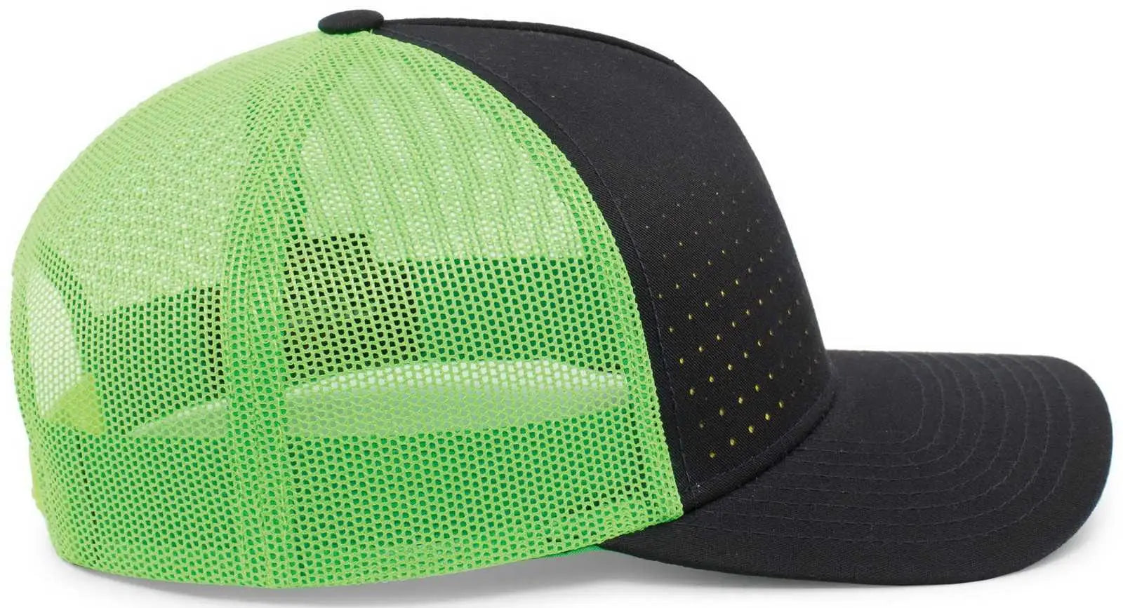 Pacific Headwear 105P Perforated 5 Panel Trucker Snapback Cap - Navy Neon Green Navy - Navy Green / 7’’ 7 7/8’’