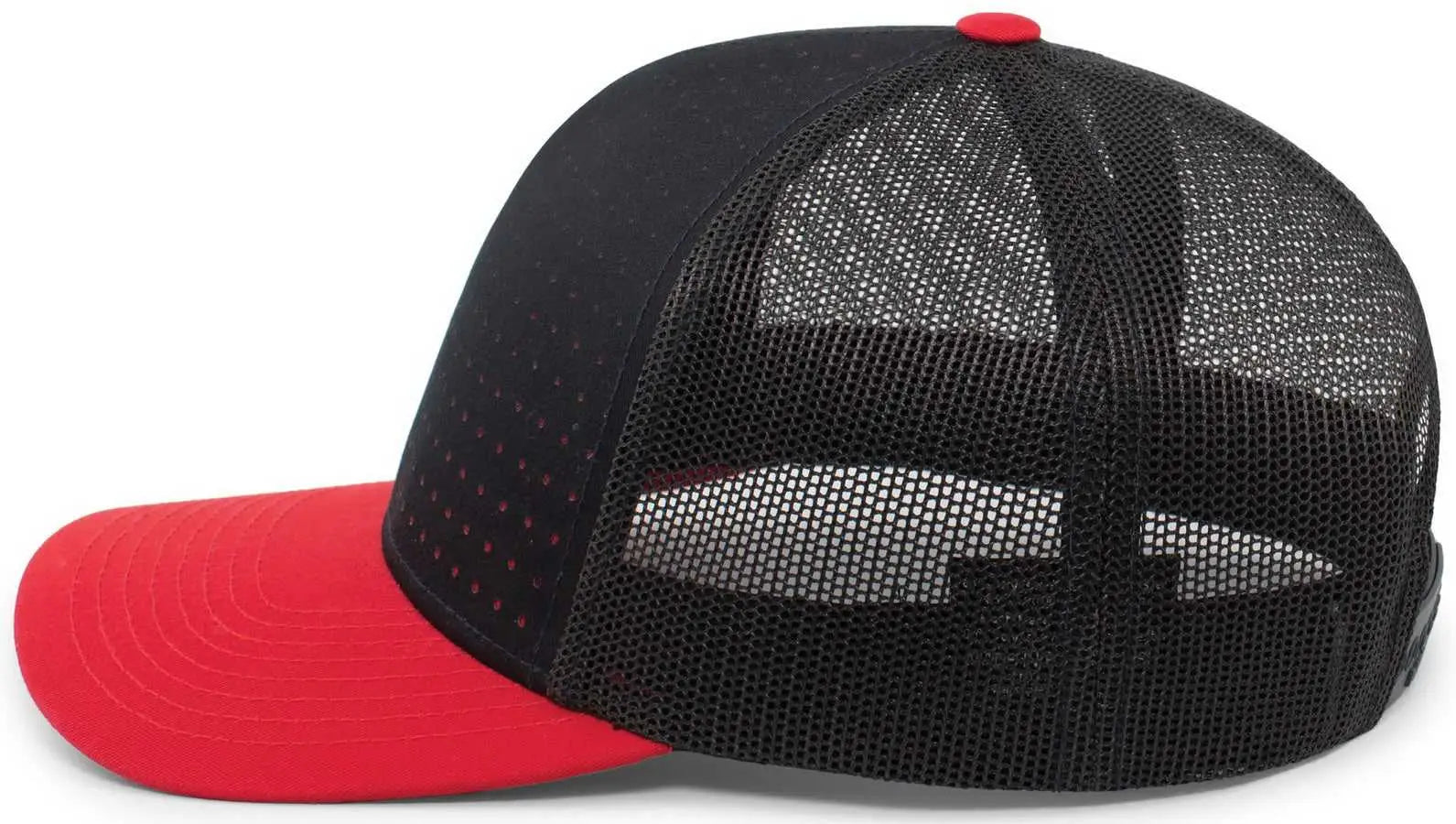 Pacific Headwear 105P Perforated 5 Panel Trucker Snapback Cap - Navy Red - Navy Red / 7’’ 7 7/8’’
