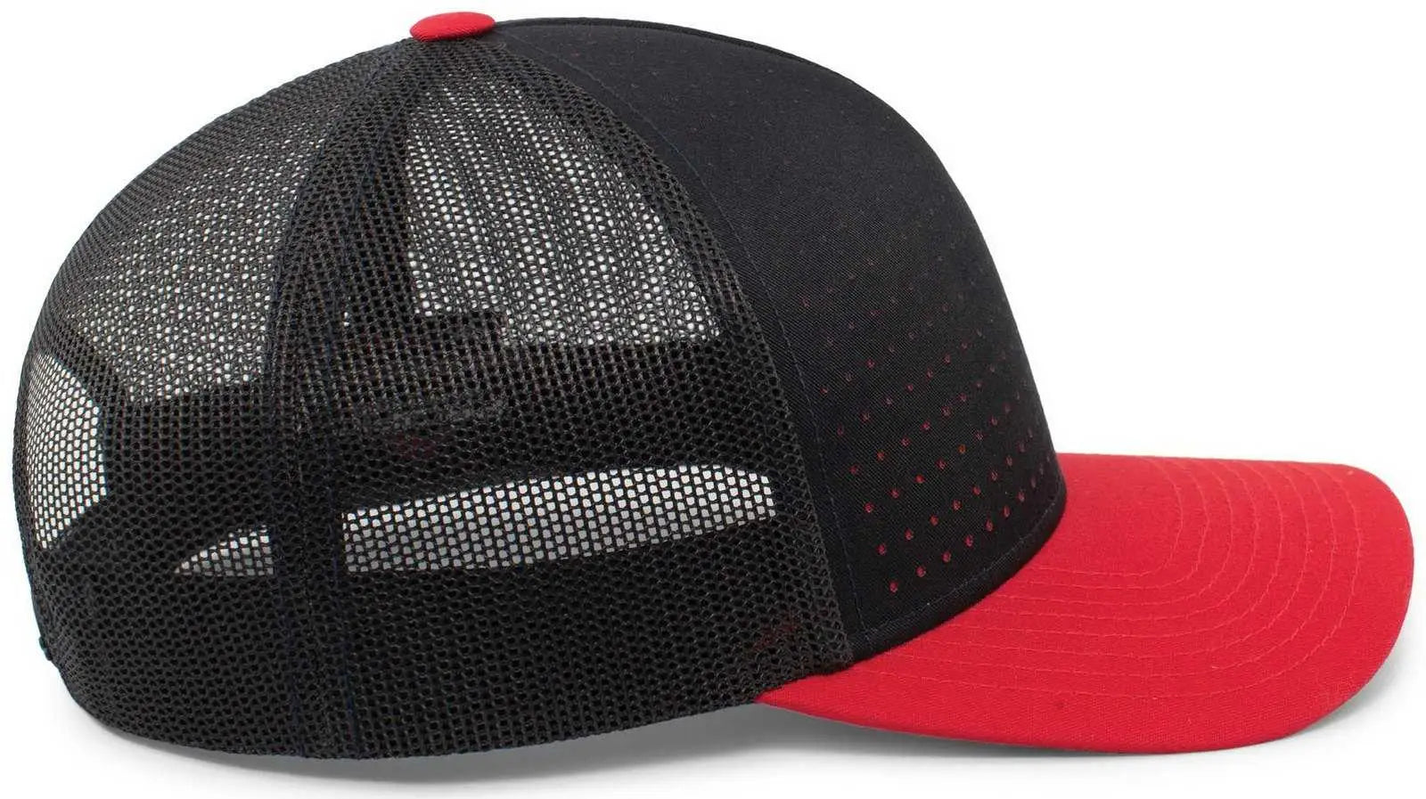 Pacific Headwear 105P Perforated 5 Panel Trucker Snapback Cap - Navy Red - Navy Red / 7’’ 7 7/8’’