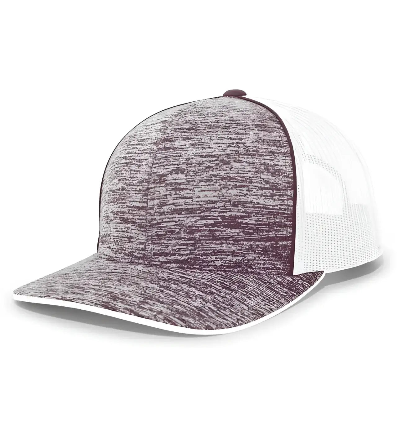 Pacific Headwear 106C Aggressive Heather Trucker Snapback Cap - Maroon Heather White - Maroon White / 7’’ - 7 7/8’’