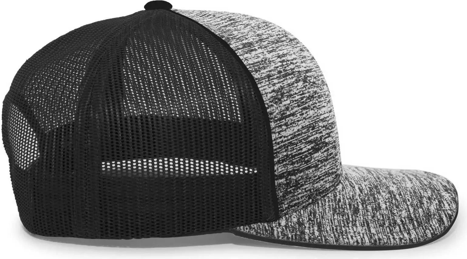 Pacific Headwear 106C Aggressive Heather Trucker Snapback Cap - Black Lite Charcoal - Black Dark Gray / 7’’ - 7 7/8’’