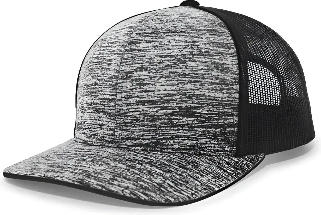 Pacific Headwear 106C Aggressive Heather Trucker Snapback Cap - Black Lite Charcoal - Black Dark Gray / 7’’ - 7 7/8’’