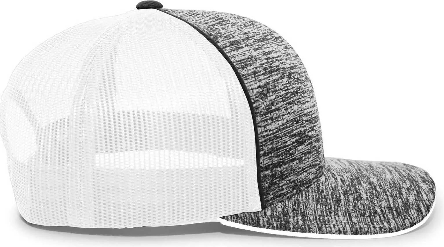Pacific Headwear 106C Aggressive Heather Trucker Snapback Cap - BlackHeather White - Black White / 7’’ - 7 7/8’’