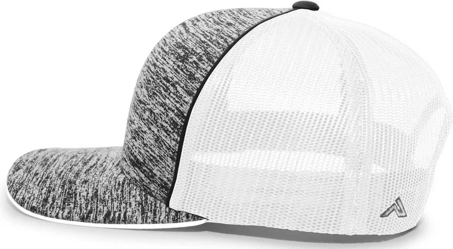 Pacific Headwear 106C Aggressive Heather Trucker Snapback Cap - BlackHeather White - Black White / 7’’ - 7 7/8’’