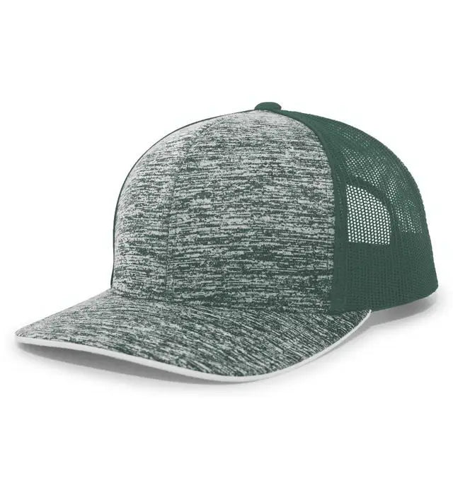 Pacific Headwear 106C Aggressive Heather Trucker Snapback Cap - Dark Green Dark Green - Forest / 7’’ - 7 7/8’’