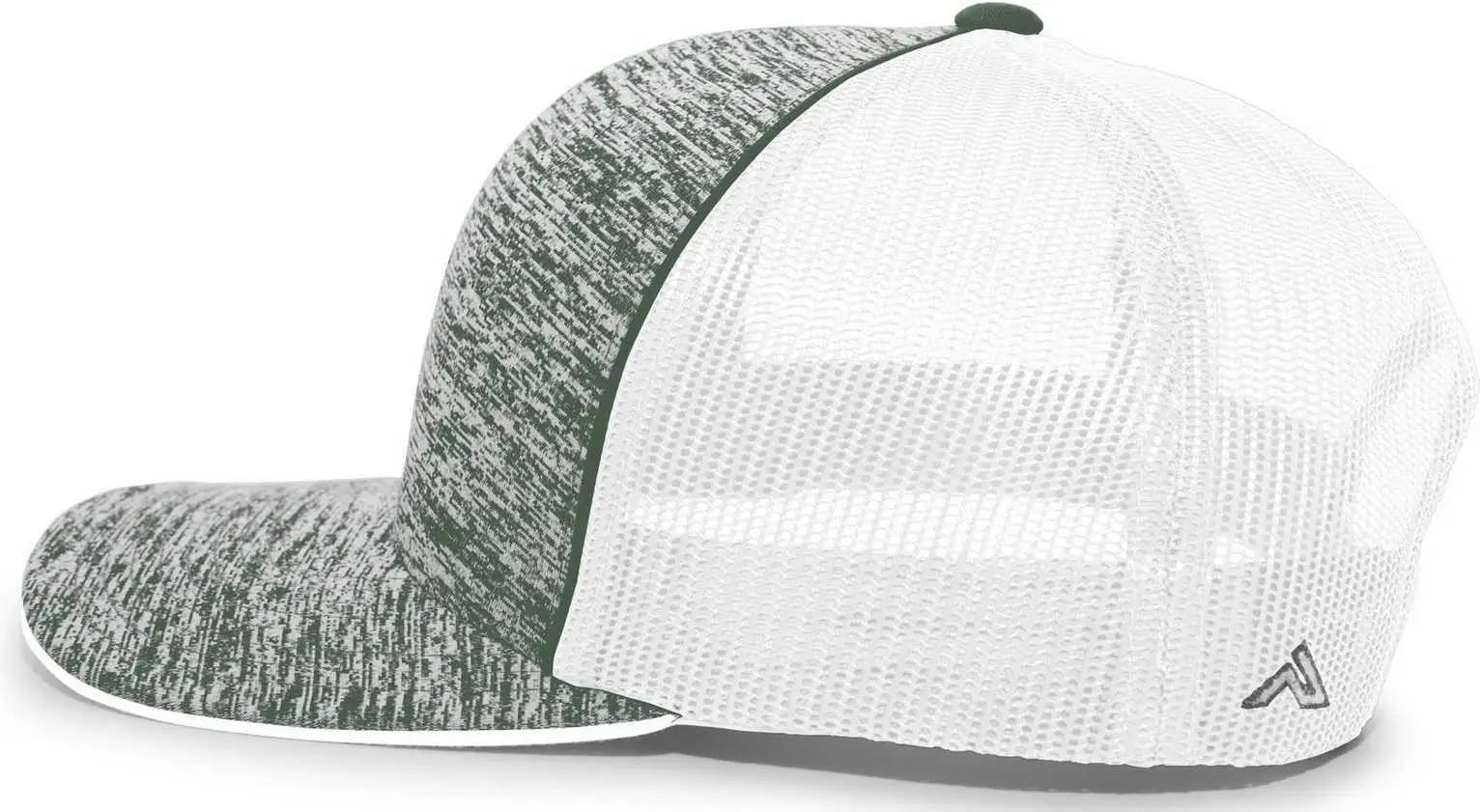 Pacific Headwear 106C Aggressive Heather Trucker Snapback Cap - Dark Green Heather White - Forest White / 7’’ - 7 7/8’’