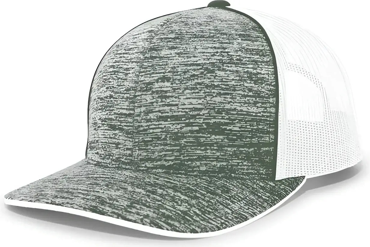 Pacific Headwear 106C Aggressive Heather Trucker Snapback Cap - Dark Green Heather White - Forest White / 7’’ - 7 7/8’’