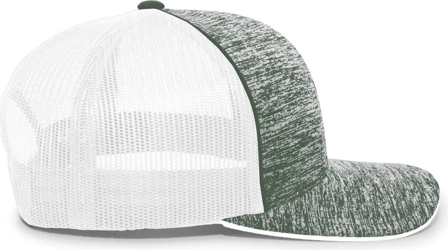 Pacific Headwear 106C Aggressive Heather Trucker Snapback Cap - Dark Green Heather White - Forest White / 7’’ - 7 7/8’’