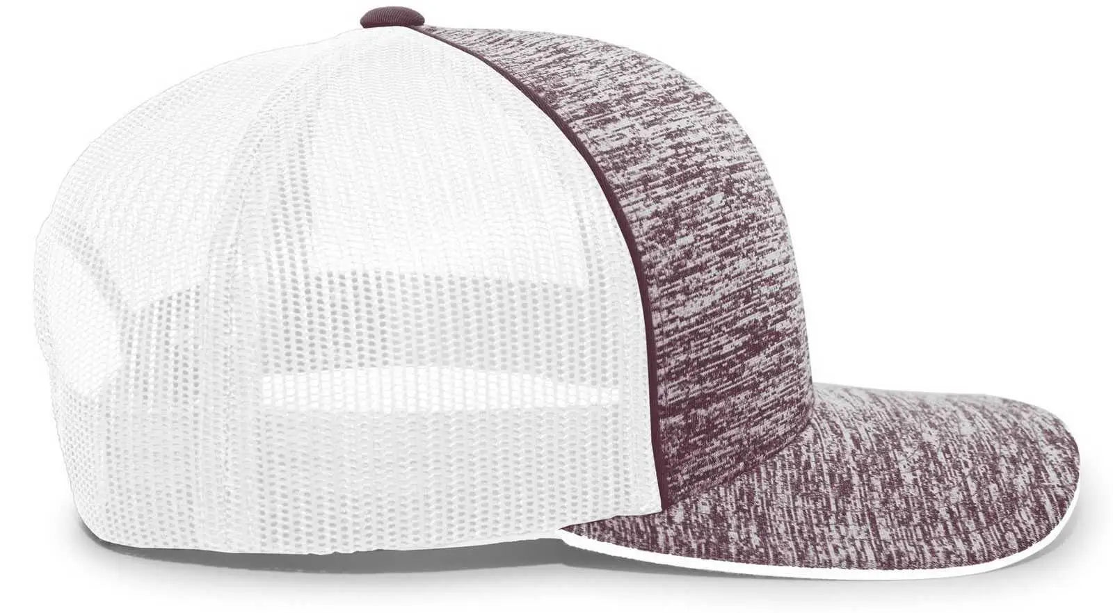 Pacific Headwear 106C Aggressive Heather Trucker Snapback Cap - Maroon Heather White - Maroon White / 7’’ - 7 7/8’’