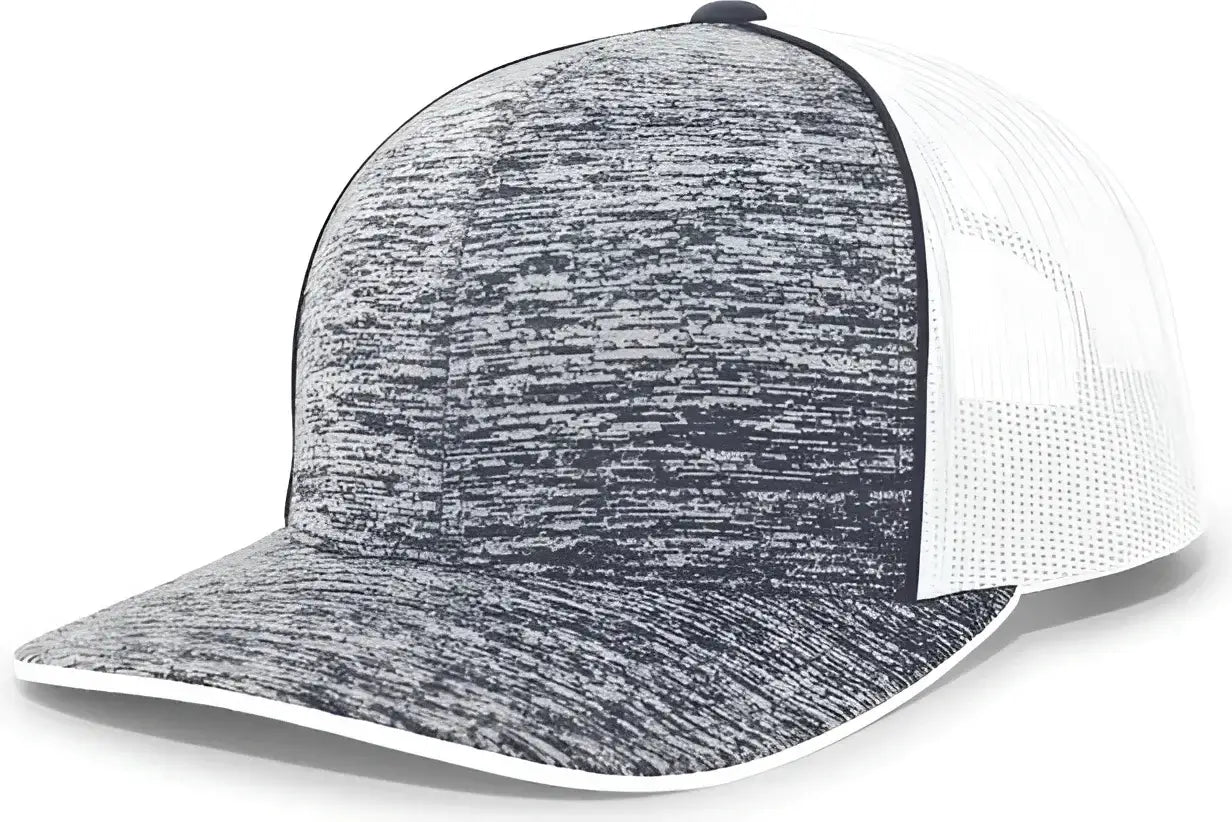 Pacific Headwear 106C Aggressive Heather Trucker Snapback Cap - Navy Heather White - Navy White / 7’’ - 7 7/8’’