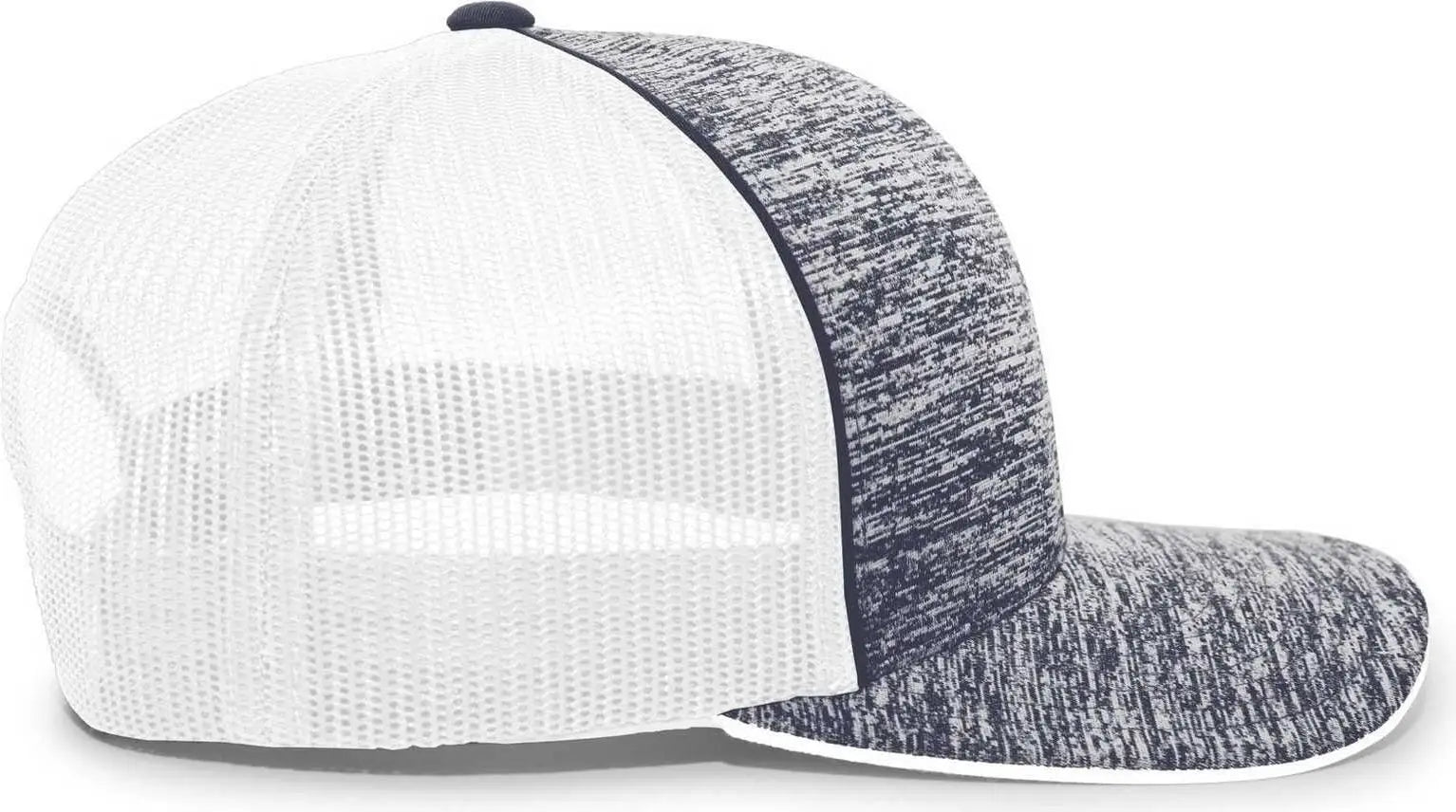 Pacific Headwear 106C Aggressive Heather Trucker Snapback Cap - Navy Heather White - Navy White / 7’’ - 7 7/8’’