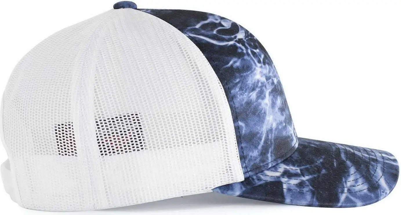 Pacific Headwear 107C Elements Agua Camo Trucker Snapback Cap - Elements Bluefin White - Mossy Oak White / 7’’ - 7 7/8’’
