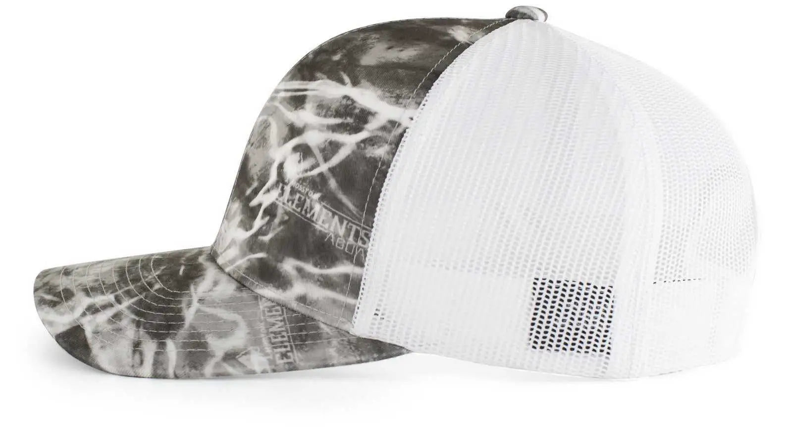 Pacific Headwear 107C Elements Agua Camo Trucker Snapback Cap - Elements Manta White - Mossy Oak White / 7’’ - 7 7/8’’