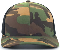 Pacific Headwear 108C Camo Trucker Snapback Cap - Army Black - Green Black / 7’’ - 7 7/8’’