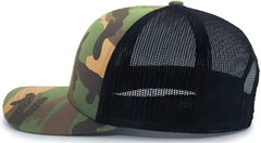 Pacific Headwear 108C Camo Trucker Snapback Cap - Army Black - Green Black / 7’’ - 7 7/8’’